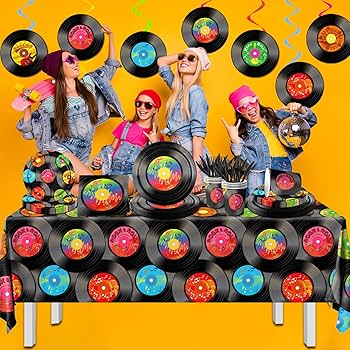 96 Pieces Record Party Plates 50's Theme Party Decorations Record Paper Plates And Napkins Retro Vinyl Disposable Dessert Tableware Set 1950's Music Supplies 24 Guests