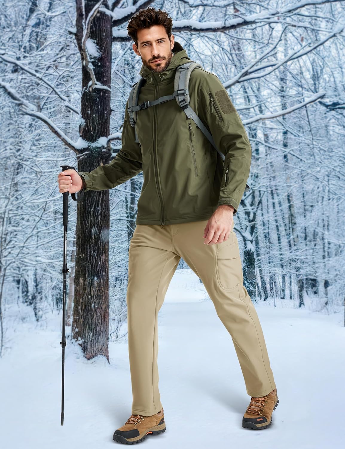 MAGCOMSEN Men's Winter Pants Water Resistant Fleece Lined Snowboard Ski Pants Softshell Tactical Pants with Multi-Pockets - Image 2