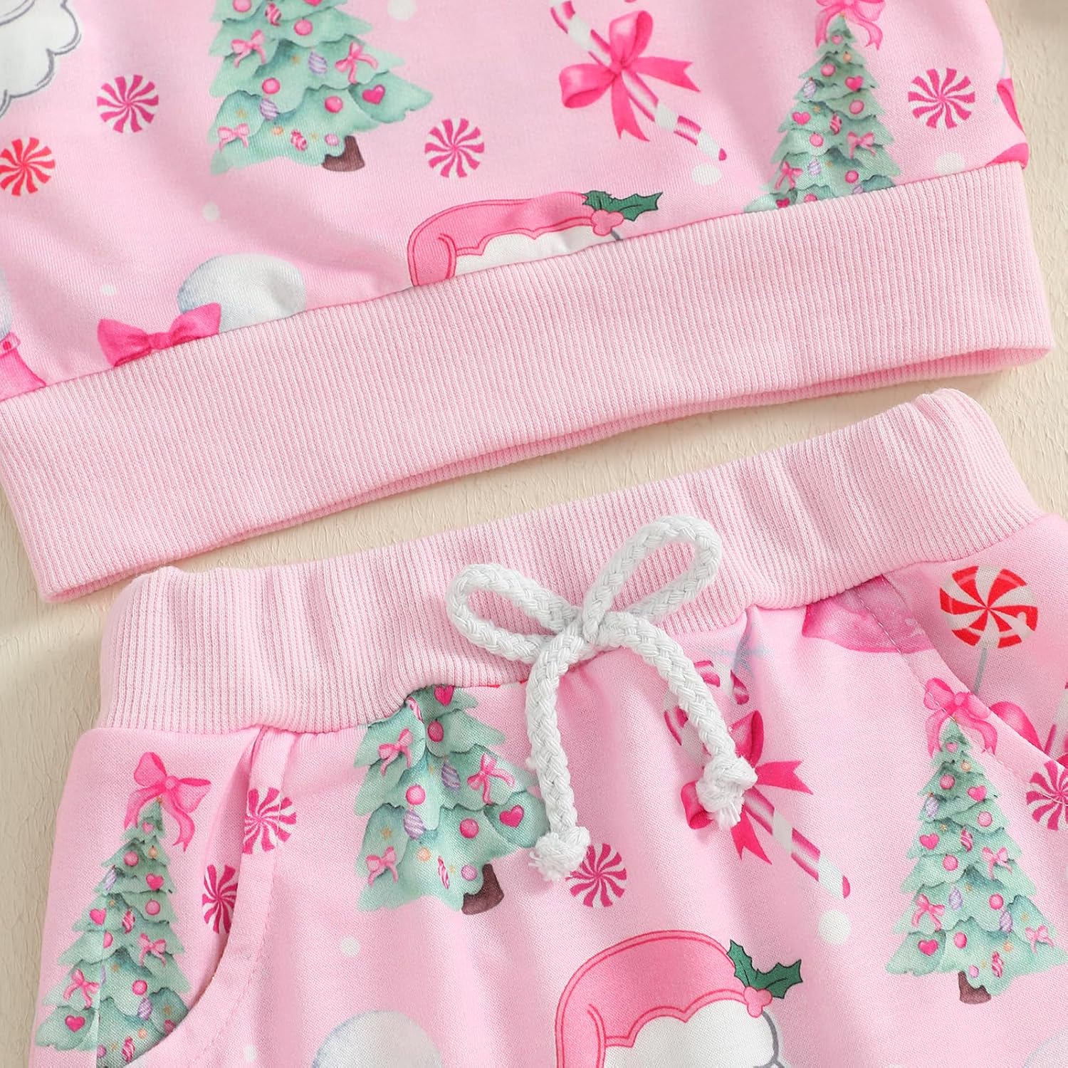 Toddler Girl Christmas Outfit My 1st Christmas Baby Girl Santa Print Long Sleeve Top Long Pants Toddler Set - Image 5