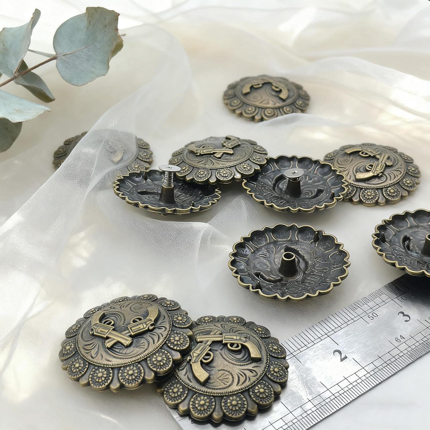 Mingchen Retro Gun Texture Decorative Buckle, Saddle Conchos, Leather Decorative Conchos Buttons for Diy Manual Hardware Accessories, 10 Pcs