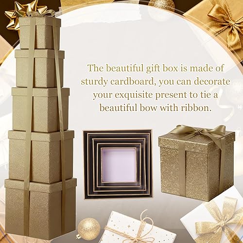 Vista 72 de Cholemy 5 cajas de regalo para Navidad con tapa y cinta, cajas de anidación cuadradas de tamaño mixto, cajas de envoltura de regalo, cajas 5