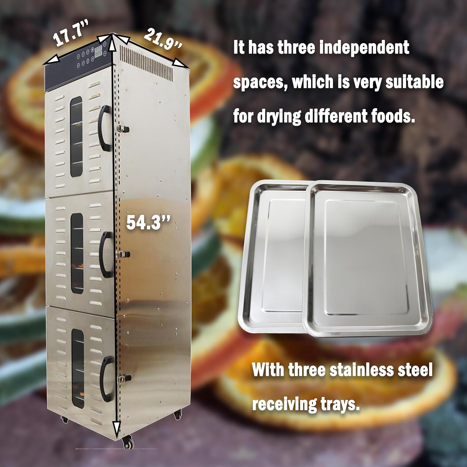 Fruit Dryer Machine Commercial Food Dehydrator 36 Trays for Drying Stainless Steel 2400W Adjustable Temperature 30-90 ℃ 110V