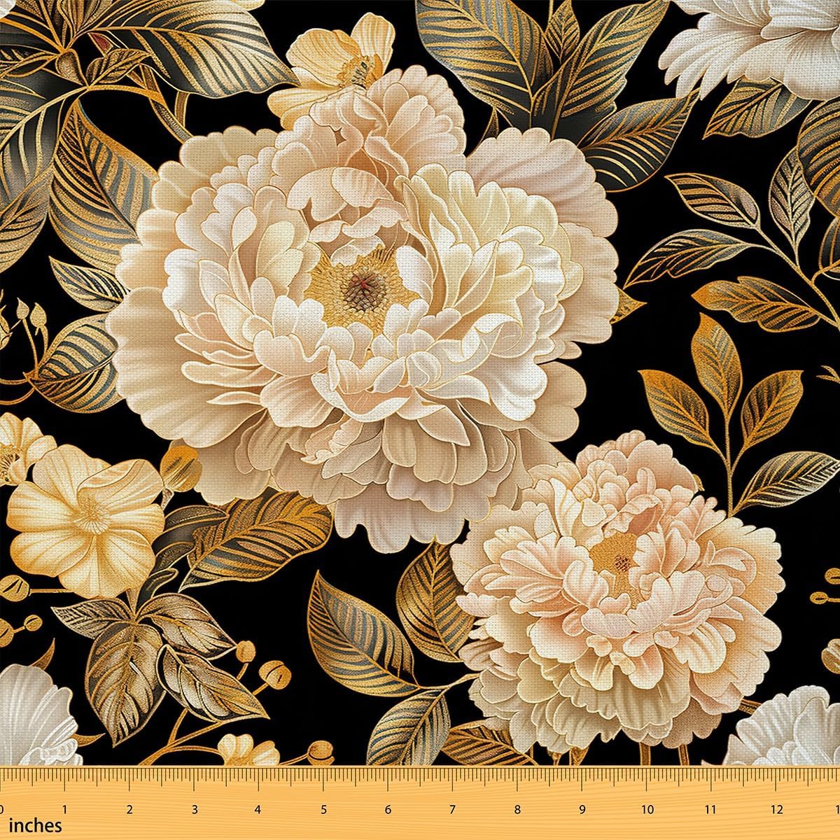 Erosebridal Peony Fabric by The Yard,Spring Floral Upholstery Fabric for Chairs Sofa,Watercolor Vintage Flowers for Quilting Sewing,Beige Peony Blossom DIY Art,5 Yards