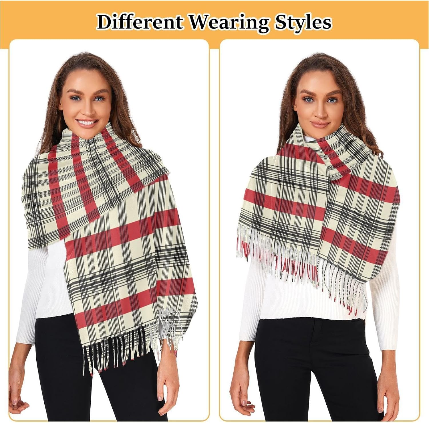 Winter Scarf for Women Christmas Plaid Fashion Tassel Shawl Wraps for Women, Cold Weather Warm Womens Scarves Soft Long Scarf Gifts