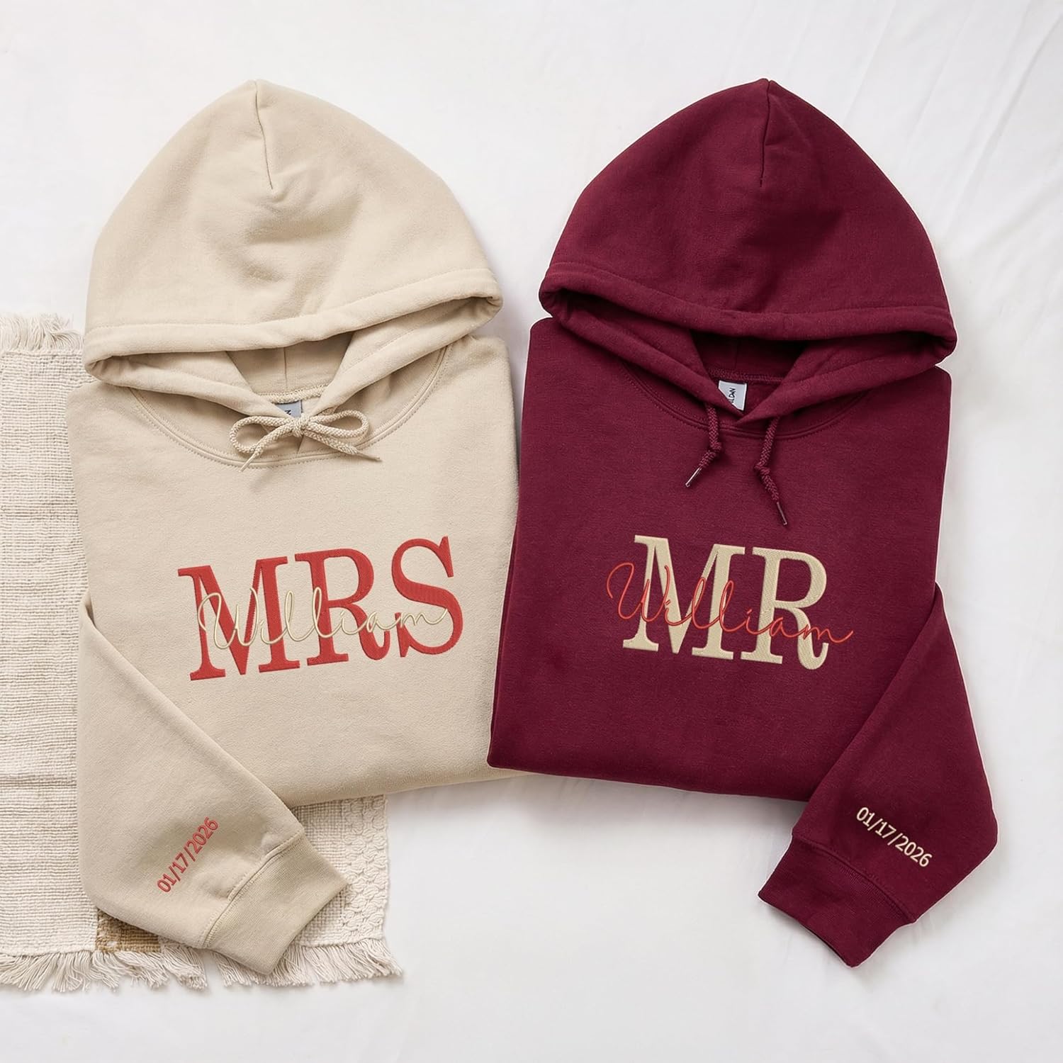 COUPLEHOODIES Custom Embroidered Mr and Mrs Sweatshirts – Matching Gift With Name Wedding Date for Anniversary Valentines Day - Image 7