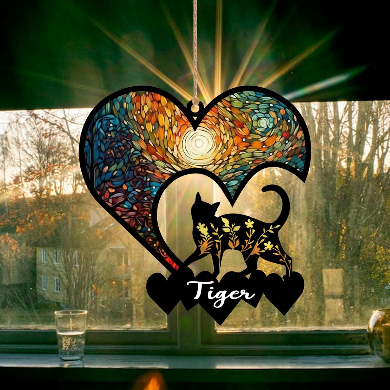 Amazon.com: Nazenti Personalized Cat Gift for Cat Lover, Stained Glass ...