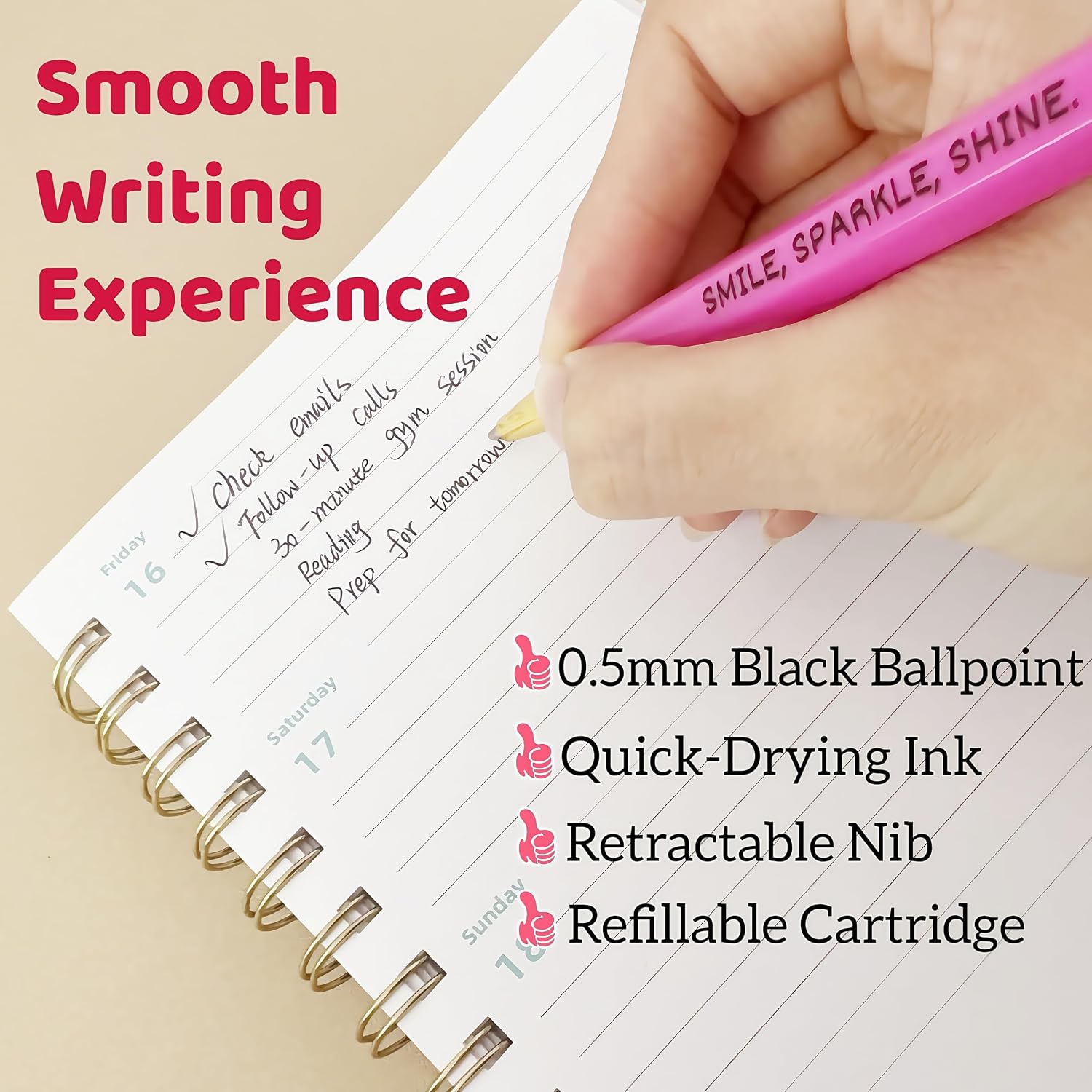 Jxueych 5-Piece Inspirational Pens for Women - Ballpoint Pen Set with Affirmation Quotes, Uplifting Gifts for Teachers, Nurses, Coworkers | Smooth Writing Office Supplies in Chic PVC Packaging image 5