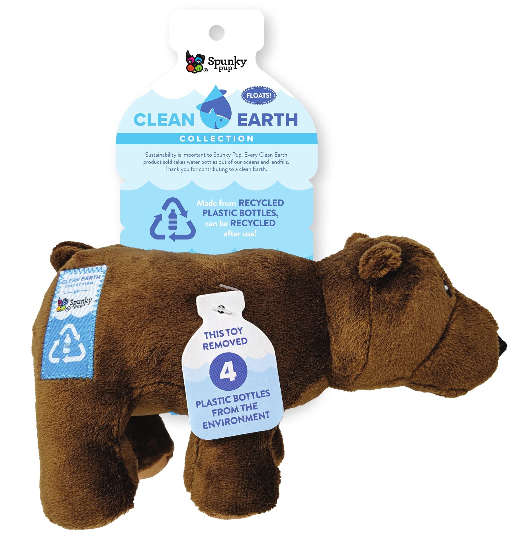 Spunky PupClean Earth Plush Bear | Made from 100% Recycled Water Bottles | Small,Brown,7262