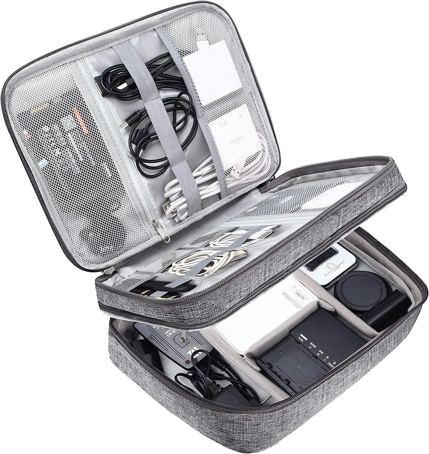 Styleys Polyester Double Layer Electronics Accessories Organizer Bag Gadget Organizer Case,Portable Zippered Pouch For All Gadgets,Hdd,Power Bank,Usb Cables,Power Adapters,Etc (Grey_S11029)