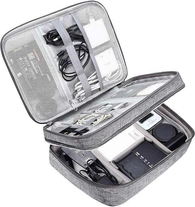 Styleys Polyester Double Layer Electronics Accessories Organizer Bag Gadget Organizer Case,Portable Zippered Pouch For All Gadgets,Hdd,Power Bank,Usb Cables,Power Adapters,Etc (Grey_S11029)