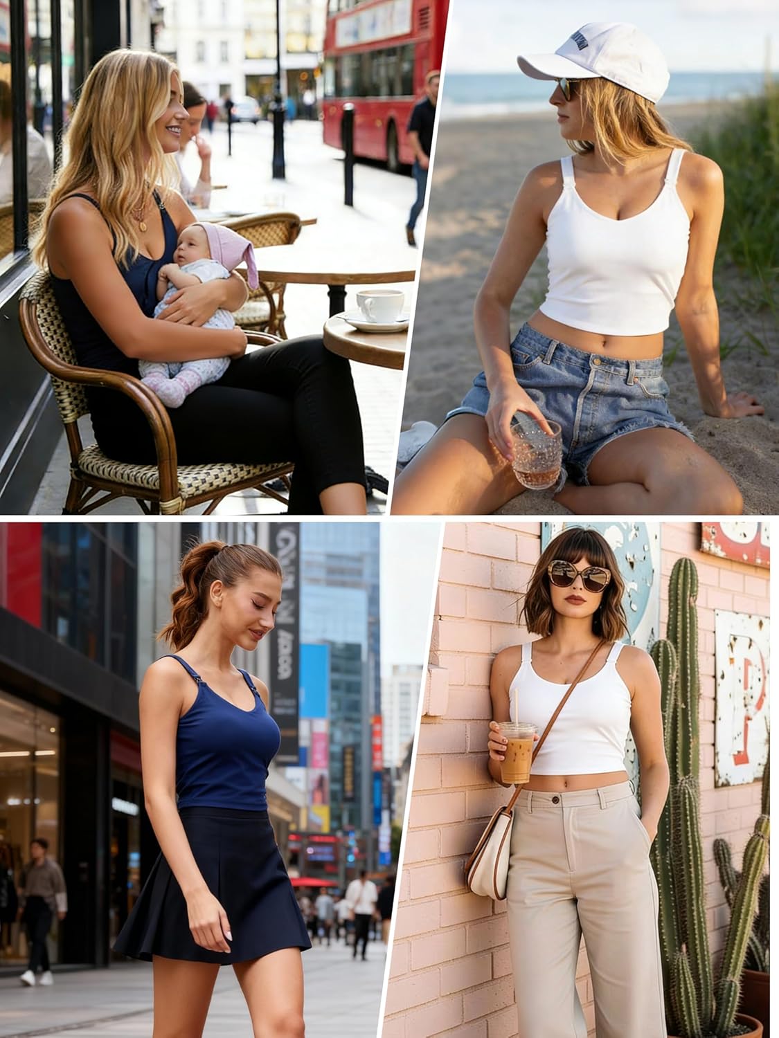 Ecavus Nursing Bras for Breastfeeding Longline Sports Maternity V Neck Buttery Soft Crop Tank Top with Built in Bra - Image 4