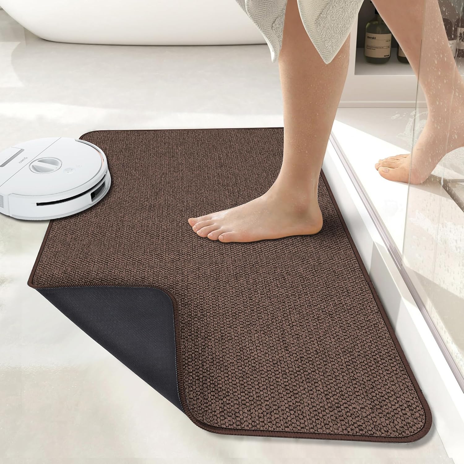 Bath Mat,Ultra Thin Bathroom Rugs,Rubber Bath Mats for Bathroom,No Slip Bath Rugs,Quick Dry,Machine Washable,Low Pile,Absorbent,Shower Outside,Sink,Home Decor Accessories.Brown,1'5"x2'3"(17x27inch) Brown 1'5" x 2'3" (Rectangular)