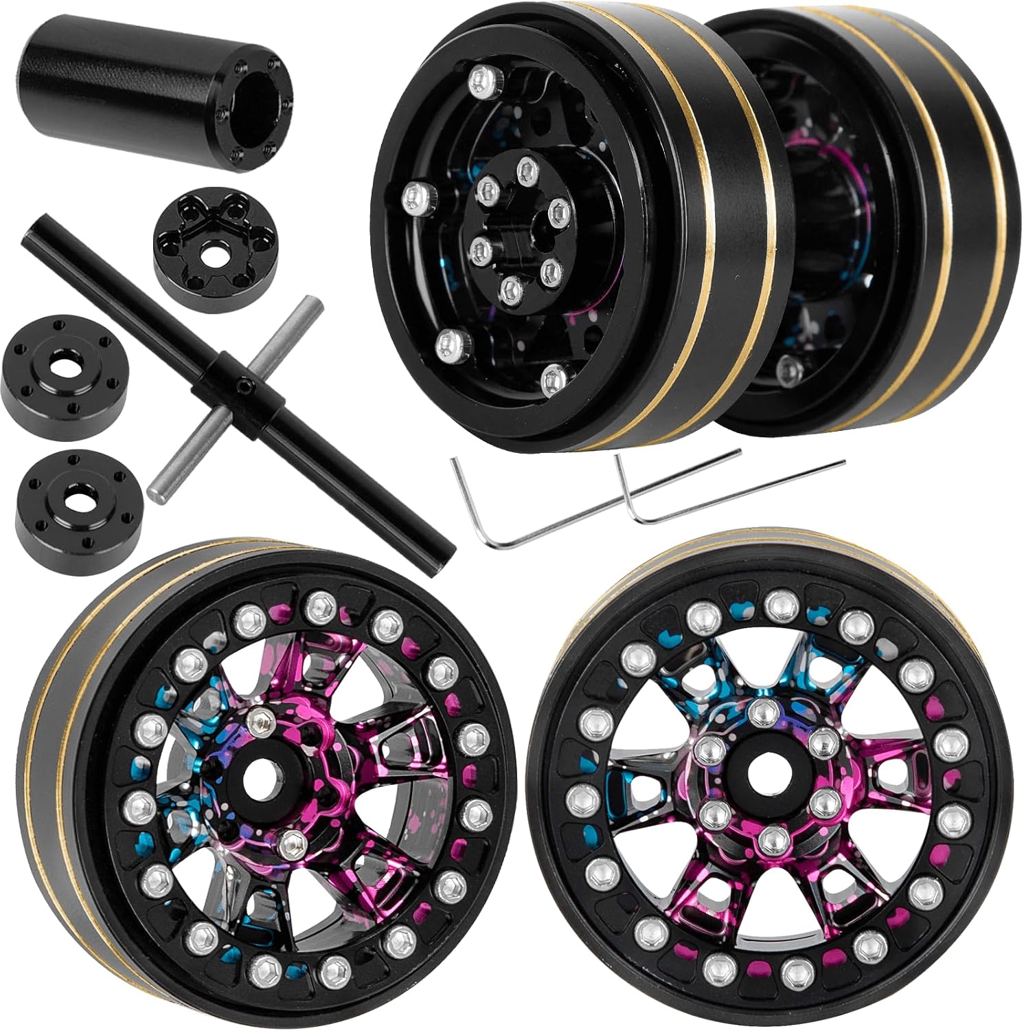 1.3" Beadlock Wheels for 1/18 TRX4M Ascent-18,1/24 SCX24 FCX24 RC Crawler Car,1.3 Beadlock Single & Dual Wheel Aluminium w/Brass Rims,4pcs,Colorful