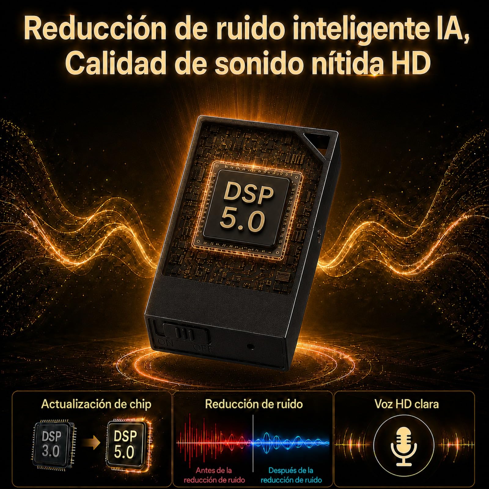 Grabadora de Voz Espia con Memoria de 64GB, Mini Grabadora de Voz Espía Oculta con DSP 5.0 Reducción de Ruido y Activación por Voz con Audio HD para Clases Reuniones Entrevistas y Uso Diario
