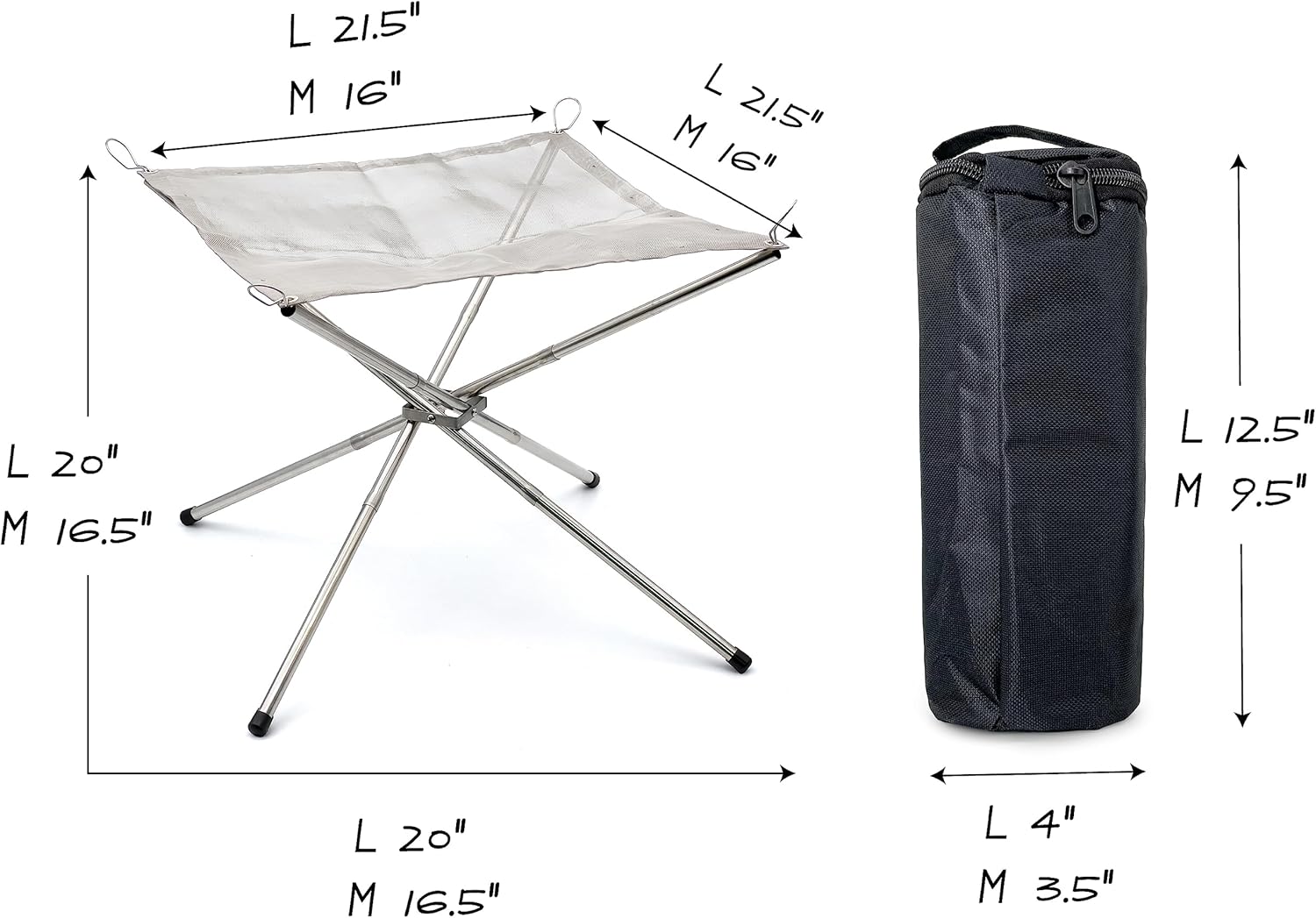 TaktZeit Outdoor Fire Pit for Camping Portable Lightweight Bonfire Stand with Stainless Steel Mesh Foldable Camping Grill (22" x 22" x 17", Silver)