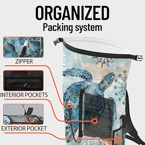 Miniatura 5 de Bolsa seca impermeable resistente para kayak, senderismo, tortugas marinas, náuticas, estrellas de mar, mochila con cierre enrollable, bolsa de