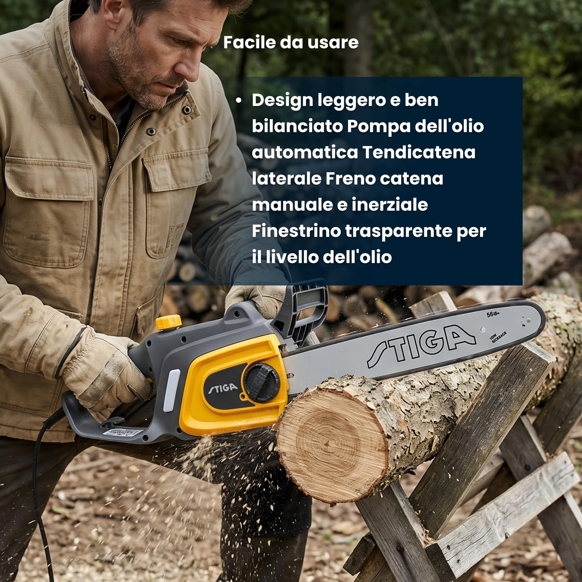 STIGA CS 118c (14") Motosega elettrica, 1.8 kW, Barra 35 cm – Freno catena manuale, Pompa olio automatica – Per potatura e taglio di ceppi robusti