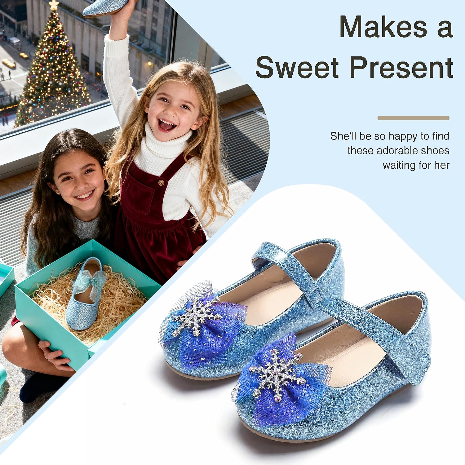 THEE BRON Mary Jane Ballet Flats - Girls' Dress Shoes with Hook & Loop Closure