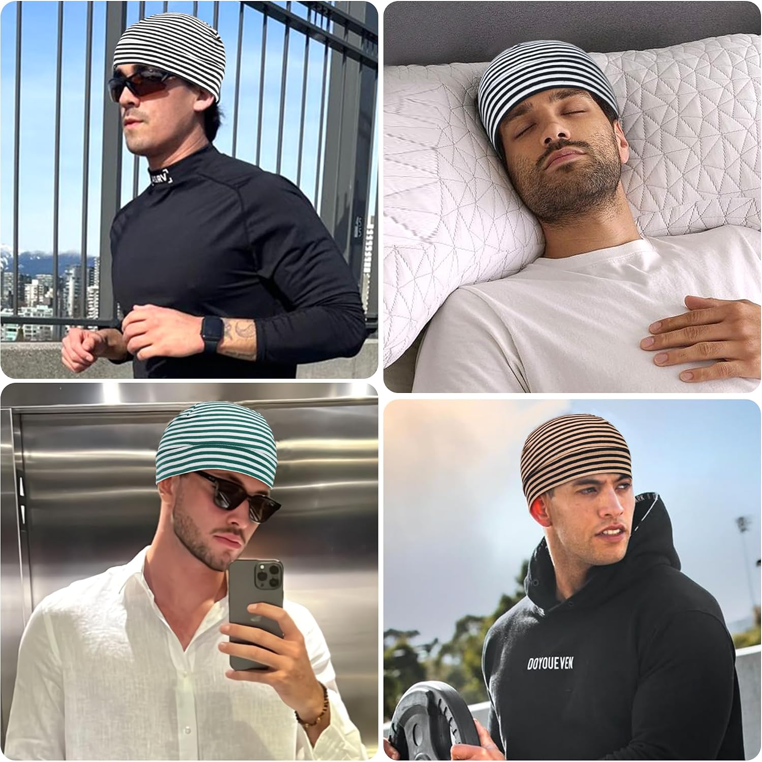 Qearl 3 Pcs Cotton Skull Caps for Men Women, Soft Lightweight Beanie Sleep Hats Warm Night Cap for Running Helmet Liner
