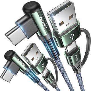 AINOPE for Android Charger Auto USB C Cale with USB to USB C Adapter,60W Type C Charger Fast Charging Cable for Samsung iPad,2-𝑷𝒂𝒄𝒌 6.6FT Right Angle Carplay Cable Fit iPhone 17 16 15 Pro