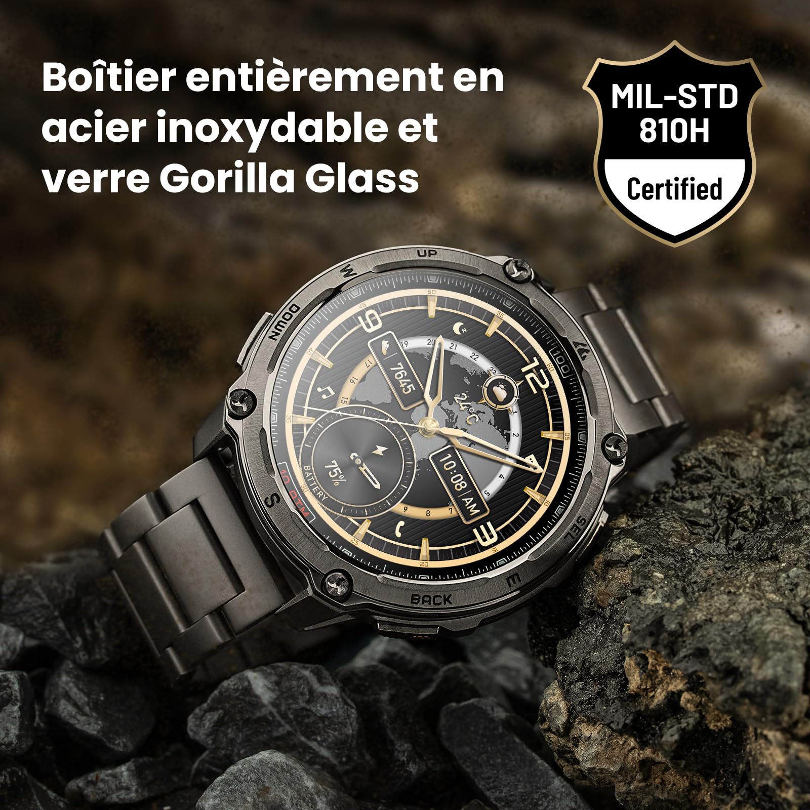 KOSPET Tank T4 Special Edition, Montre Connectée Homme, GPS, Bracelet Acier | Cartes Hors Ligne, Acier Inoxydable, Étanchéité 10 ATM, Plongée 45M, IP69K, Moniteur de Fréquence Cardiaque & Sommeil, AMOLED