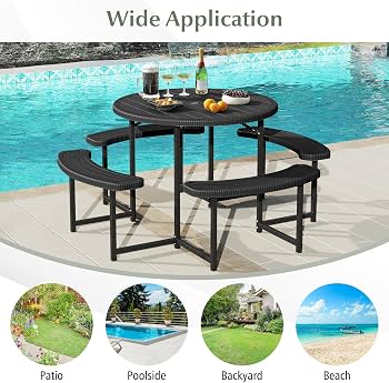 Amazon.com: Giantex Picnic Table Bench Set for 4-8 Person, Round