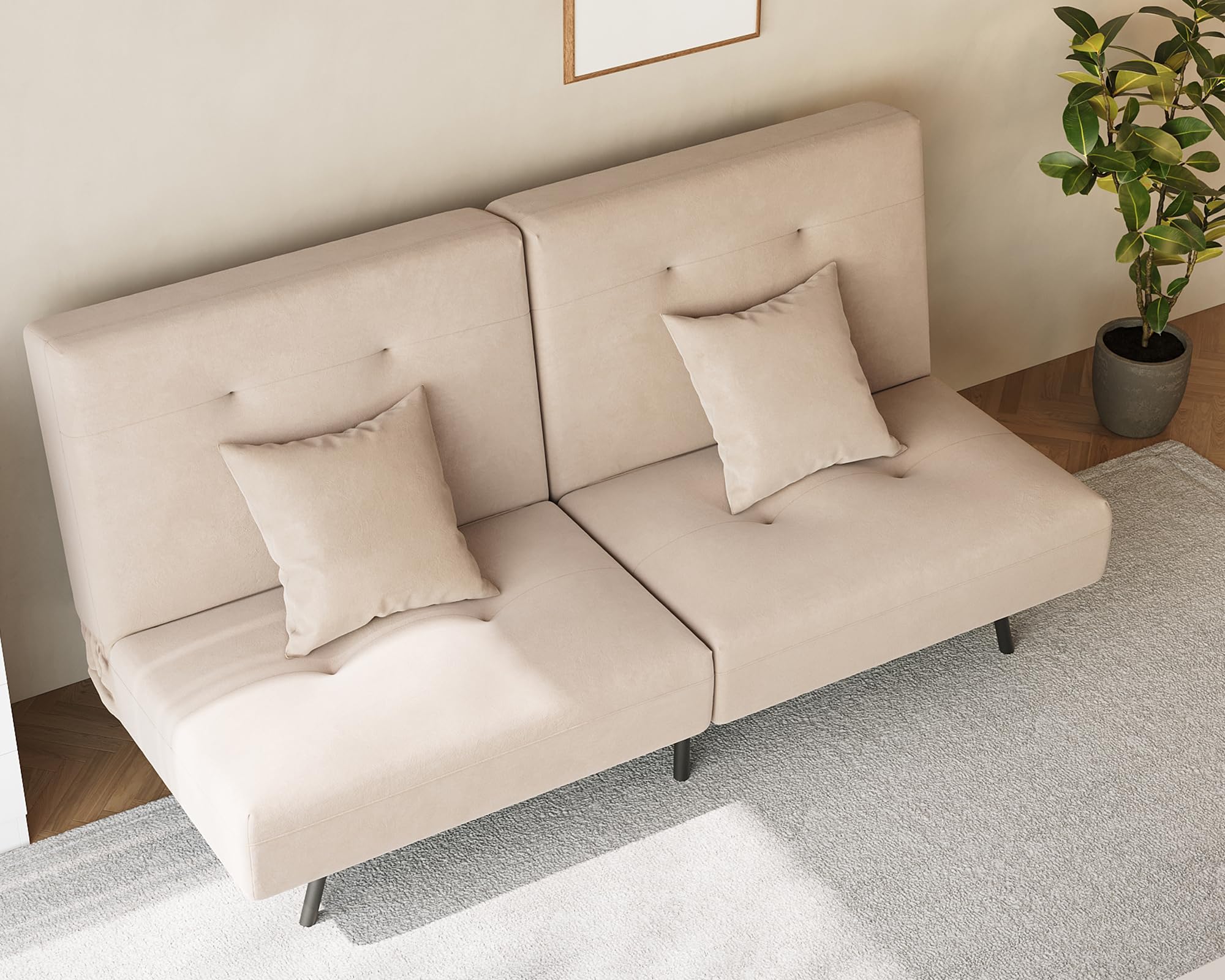SONNI Sofá cama 3 en 1, sofá cama plegable con respaldo ajustable (100° 135° 180°), 2 cojines, función de sueño, terciopelo bebé, caqui, para salón, habitación de invitados y espacios pequeños, 180 x