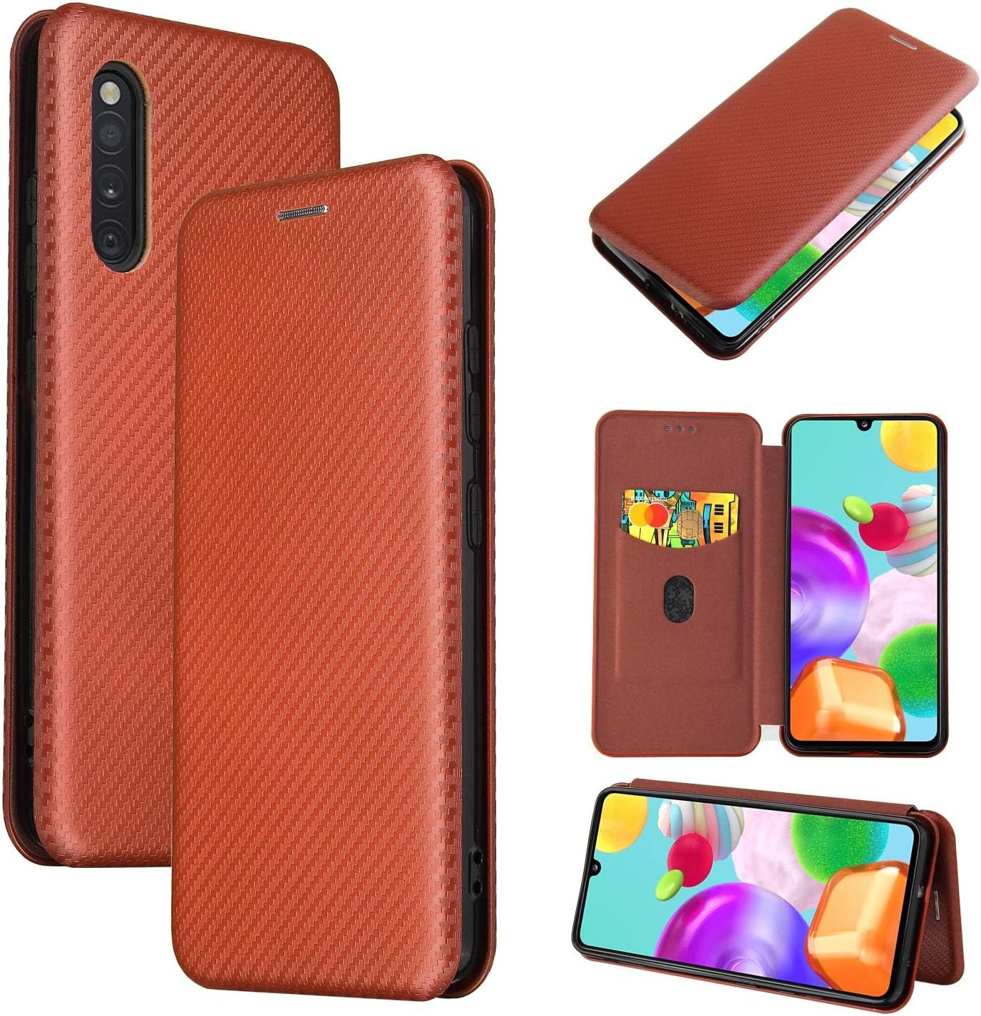 Protective Case Compatible with Samsung Galaxy A41(JP Version), Slim Fit, Carbon Fiber Look, Shock Absorbing, Soft Anti-Scratch Microfiber Lining Cover Protection Shockproof Cover （ Brown）