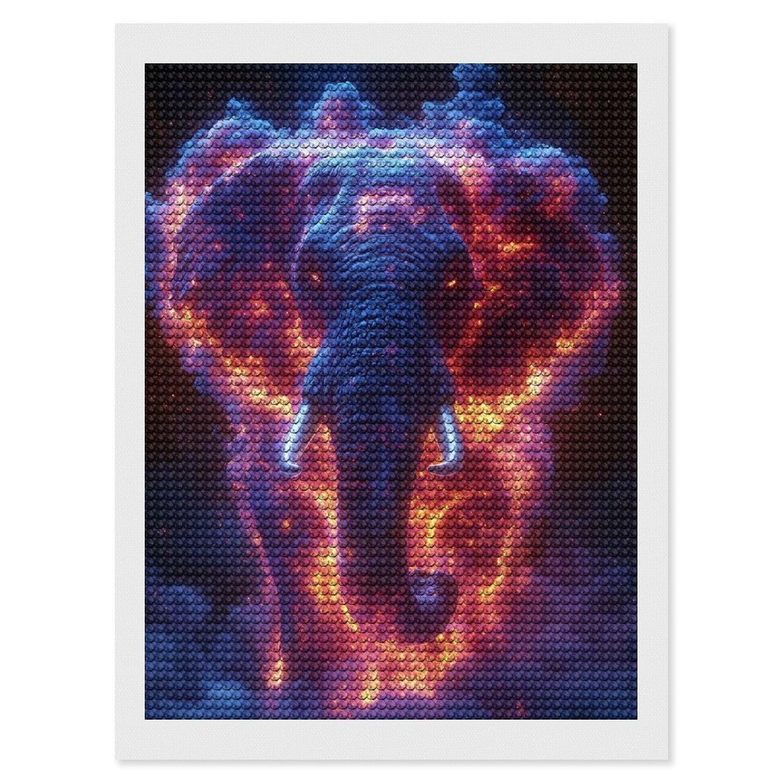Junmoney Fiery Elephant Nebula Round Drill Diamond Painting 12"x16", for Women, Relaxing DIY Hobby, Bedroom Decor, Christmas Gift, Adhesive Canvas