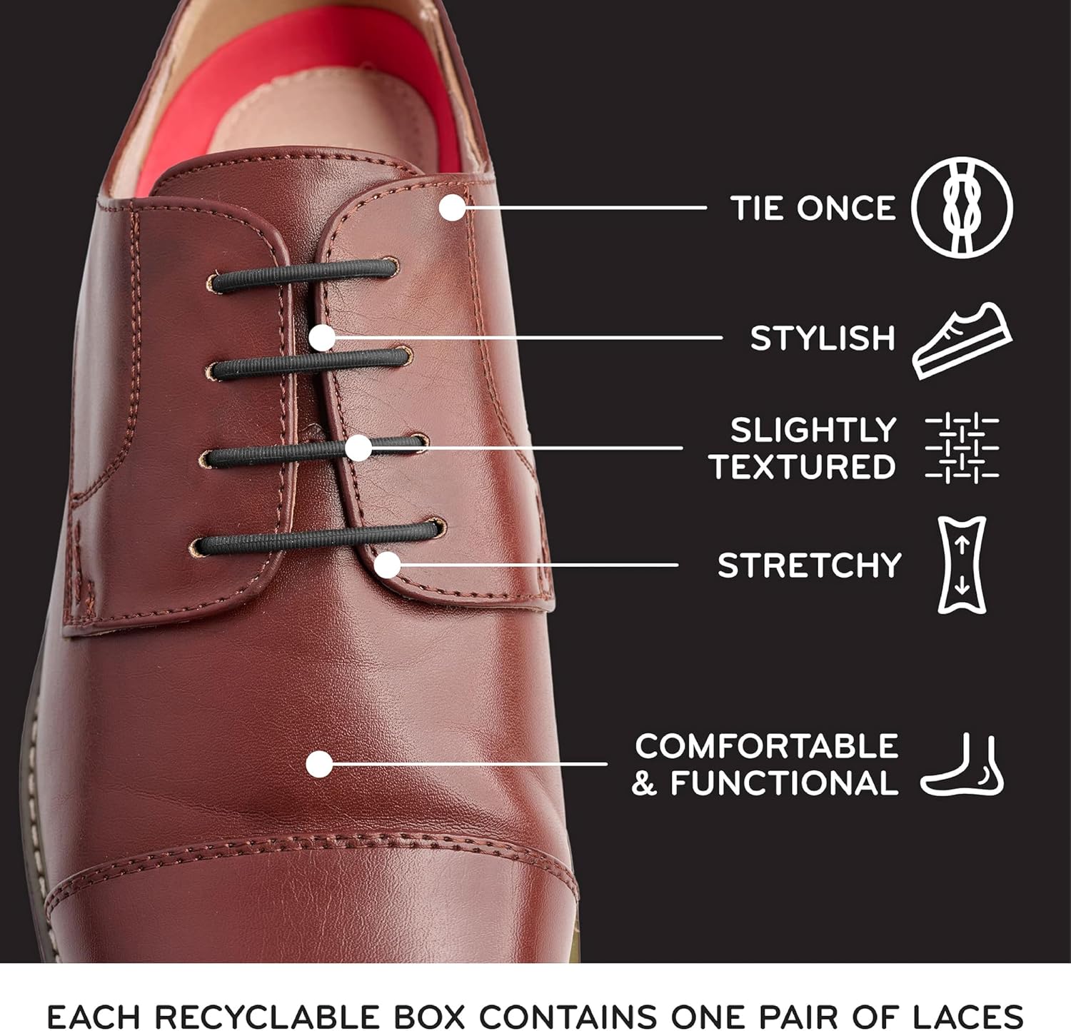 THE ORIGINAL STRETCHLACE No-Tie Elastic Silicone Dress Shoelaces - Tieless Stretch Laces That Turn Dress Shoes into Slip-Ons