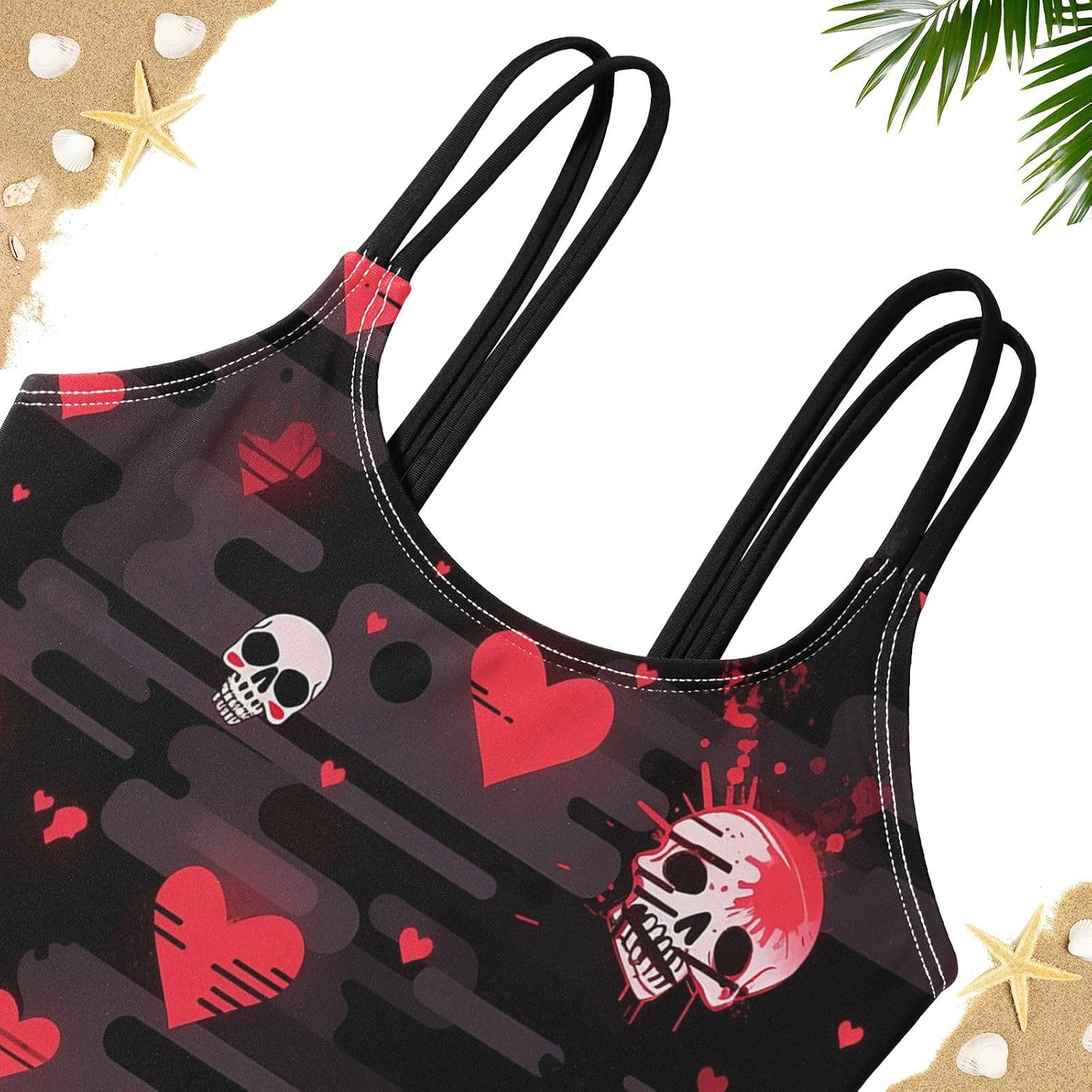 visesunny Girls Two Piece Swimsuits Skeleton Love Blood Girl's Bikini Sets Bathing Suits for Girls Size 5-12Y