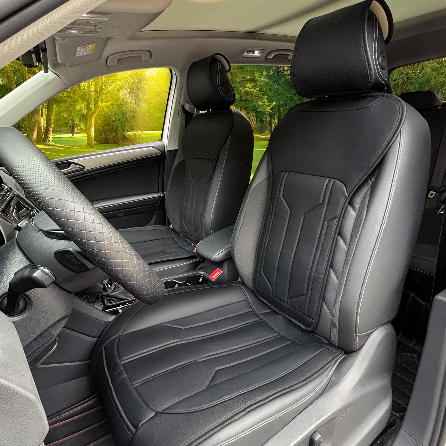 Universal Front Car Seat Covers 2 Pack, Waterproof Car Seat Cushion with Backrest, Leather Seat Covers for Car with Storage Pocket Fit Set for Auto Interior Accessories