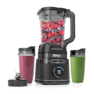 Ninja Detect Power Blender Pro - Licuadora con tecnología BlendSense para batidos, alimentos, compacta, porción personal, 1,800 vatios de potencia, jarra de 2.1 L, (2) vasos de 0.71 L, negra, TB301