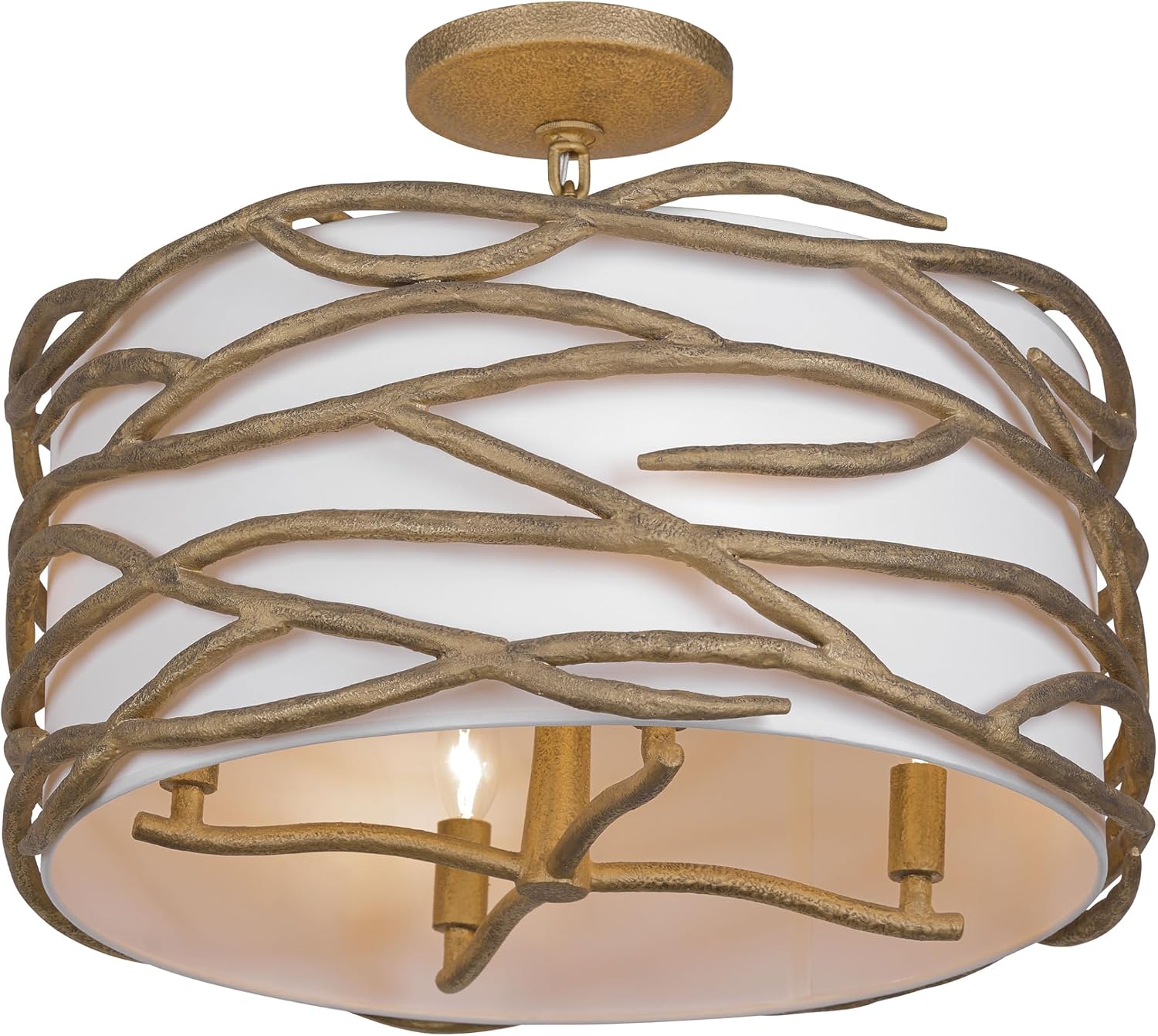 Minka Lavery 3715-788 Branch Reality Fabric Shade Semi Flush Ceiling Light, 4-Light 240 Total Watts, 12" H x 20" W, Textured Ashen Gold