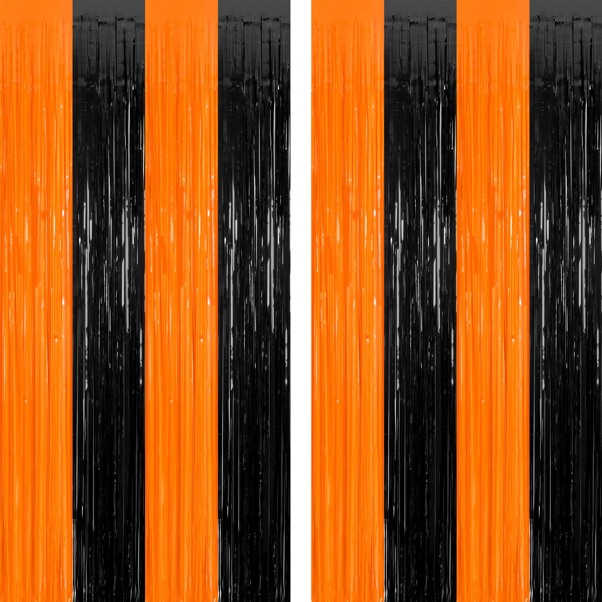 ZATAYE 2 Pack Orange Black Halloween Foil Curtain Streamer Decorations