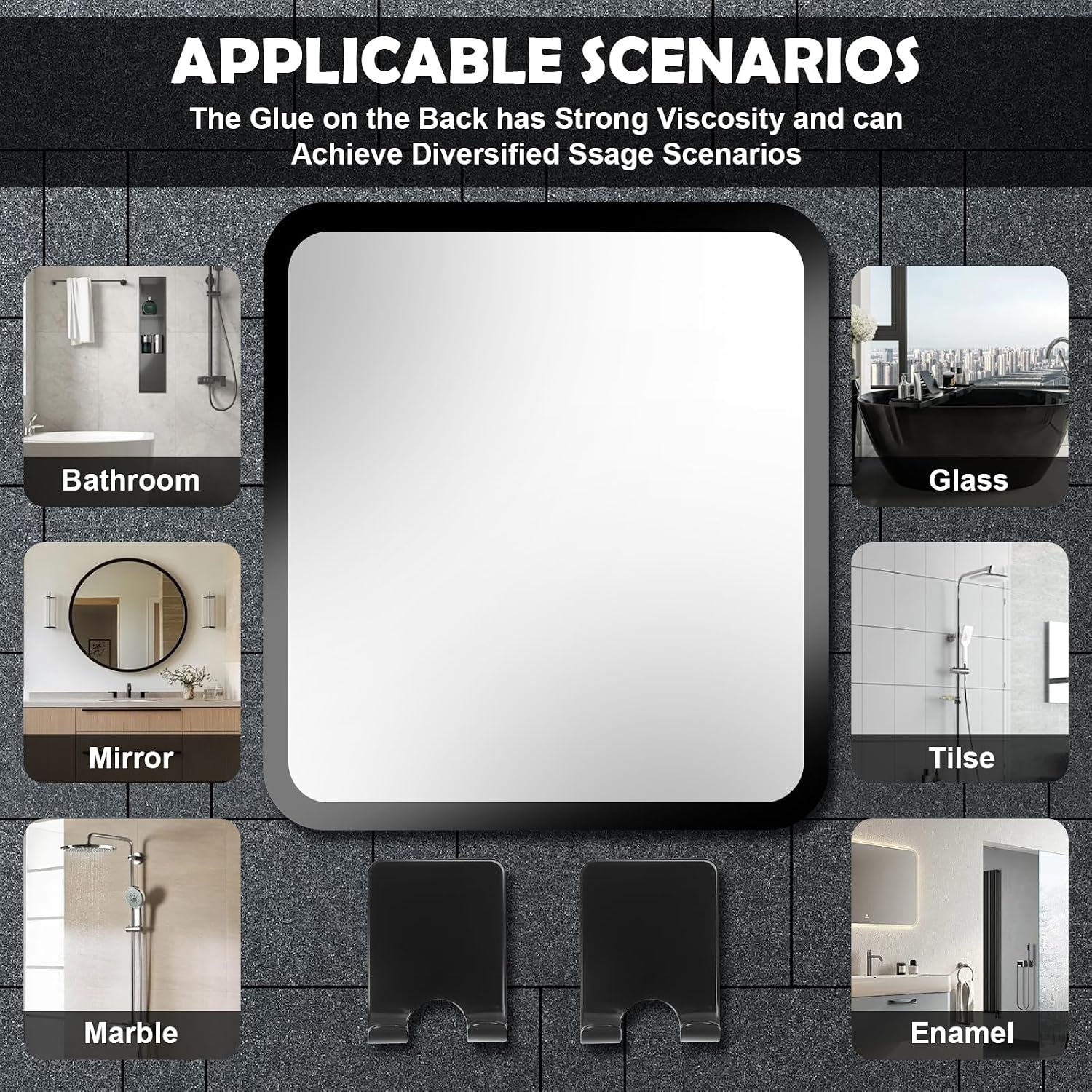 Shower Mirror Anti-Fog Shaving Mirror 7.7*6.9 Inch Anti-Fog Shower Mirror Swivel with 2 Razor Holders Bathroom Mirror Shower Accessories Bathroom Accessories. (black)
