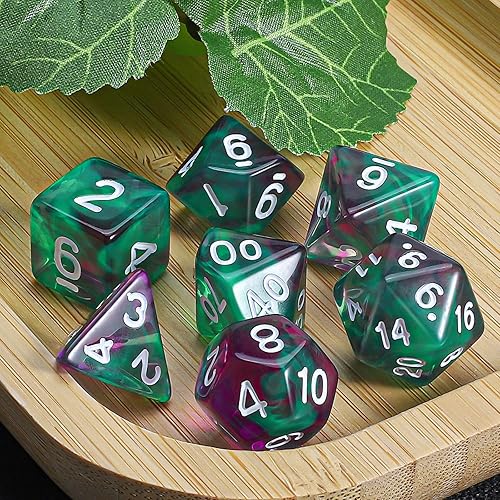 Vista 235 de CiaraQ DND - Juego de dados poliédricos con una bolsa de dados negra para juegos de mesa de rol D&D RPG MTG Rojo mezclado con naranja + purpurina