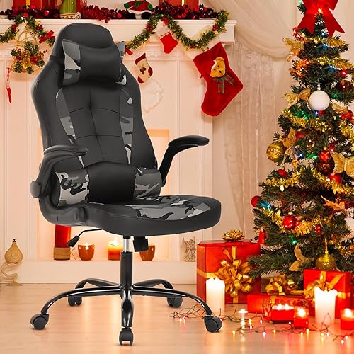 Miniatura 11 de Silla de juegos con respaldo alto, silla de oficina ergonómica, silla de carreras de PC con brazos abatibles, silla de computadora de piel