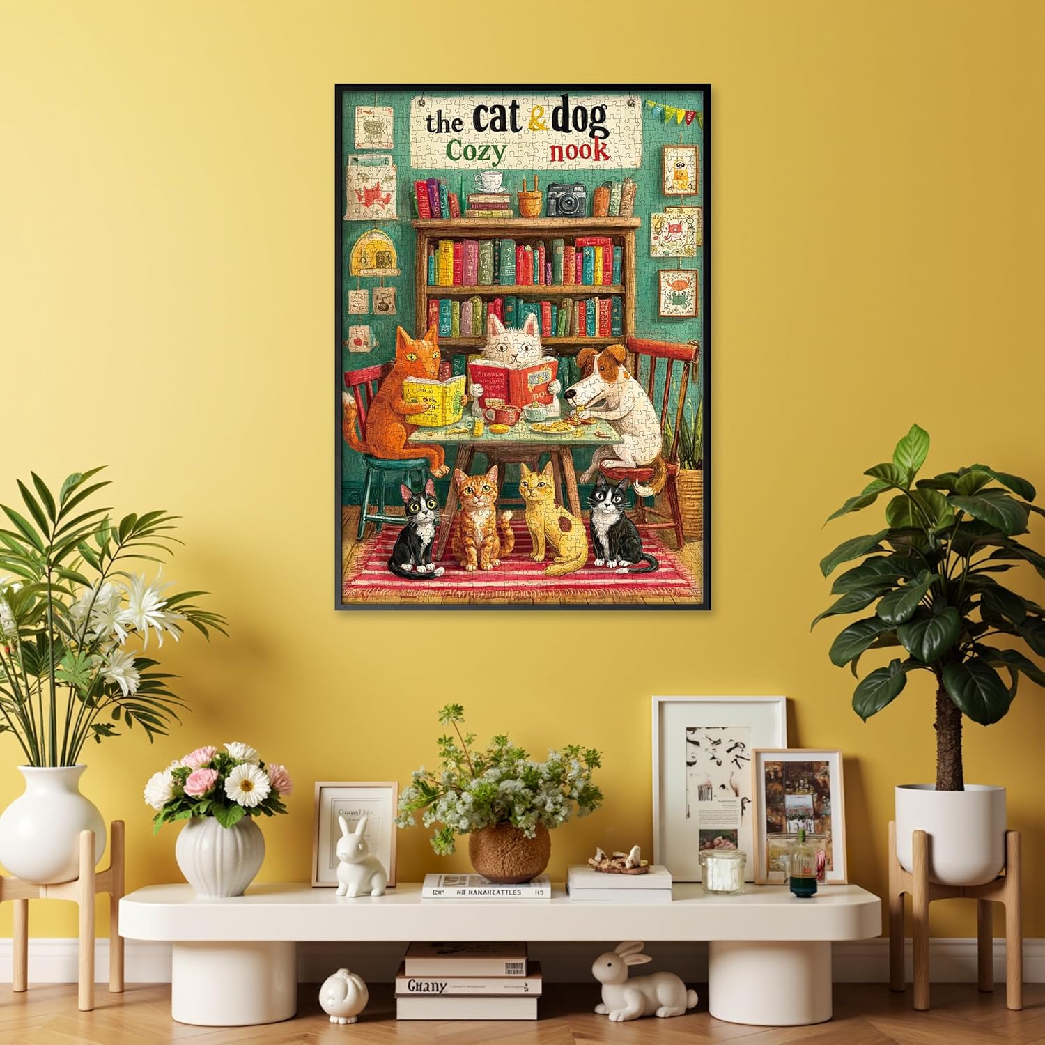 1000 Piece Puzzle for Adults, Challenging Cozy Nook Bookshelf Cat Jigsaw Puzzles, Premium Matte Finish, 27.56 x 19.68 Inches, Perfect for Game Nights