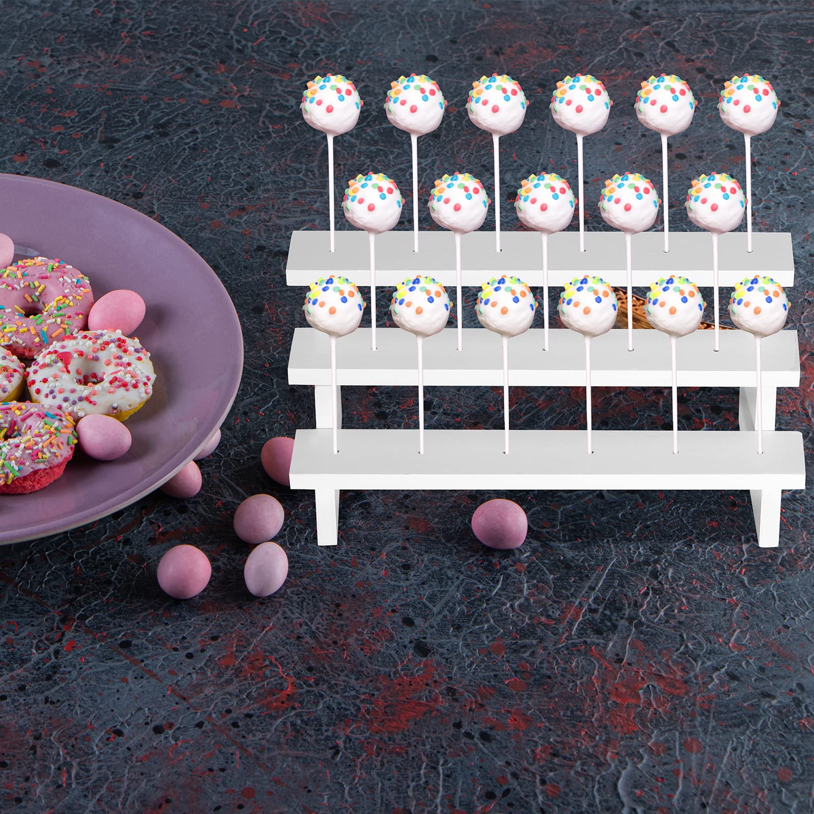 KHayRovies Cake Pop standaard, verkoopstandaard lollipop-houder met twist-ties, lollipop sticks, hout 3-traps 33 gaten lollystandaard desserttafel