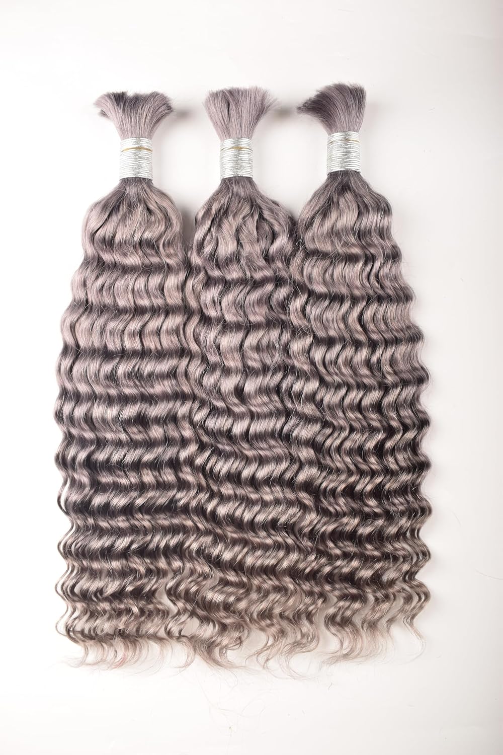 Deep Wave Gray Hair Extensions, Premium Synthetic Curly Weave Bundles, Heat Resistant, Silver Color, 3-Pack