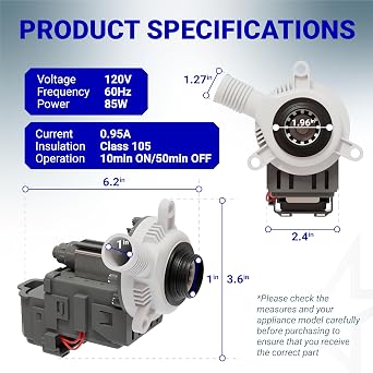 BlueStars W10276397 Washer Drain Pump for Whirlpool Kenmore Maytag Washing Machines - Replaces WPW10276397VP B40-3A 1874334 AP6018417 LP397 PS11751719