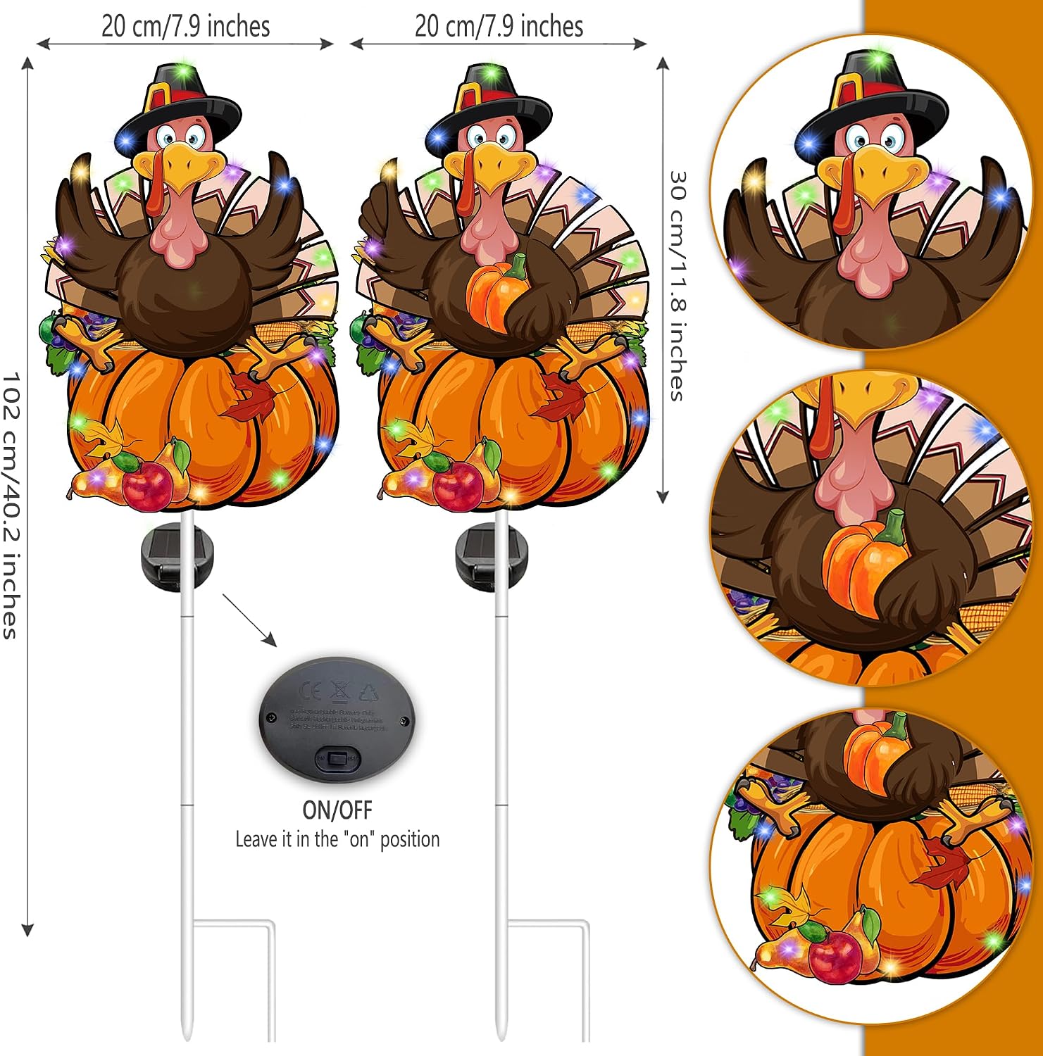 Thanksgiving Decorations Outdoor, Solar Thanksgiving Turkey Garden Stake Lights, 41 Inches Metal Tree Turkey Decorations, Fall Decor Lights for Yard Garden Lawn Pathway