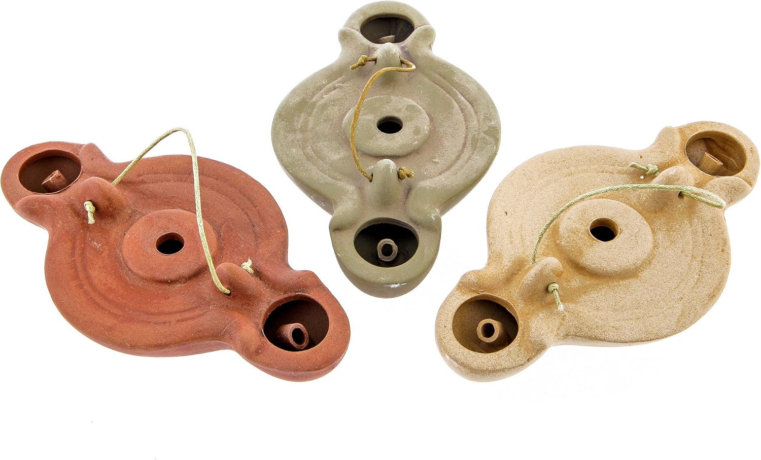 Handmade Beige Color Ceramic Oil Lamp with 2 Flames, 6.7''x3.7'' (17x9.5cm)