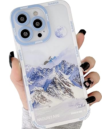 JANDM Compatible with iPhone 12 Pro Case, Romantic Mountain Sunset Clouds Moon Night Scenery Lovely Case Soft Shockproof Camera Protective Cute for Women Girls Case for iPhone 12 Pro -White