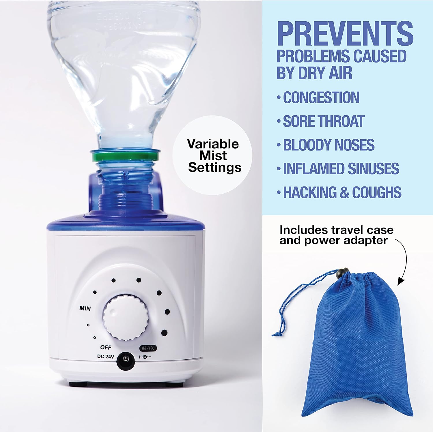 Bell+Howell Ultrasonic Personal Portable Humidifier-Cool Mist- lasts up to 12 hours per water bottle