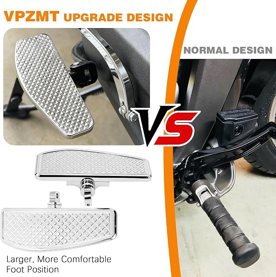 Chrome Rear Passenger Foot Pegs Floorboards Floor Boards for Harley Touring | Fits Road Glide Road King Electra Glide Street Glide Heritage Softail Fat Boy Street Bob Low Rider ST Dyna