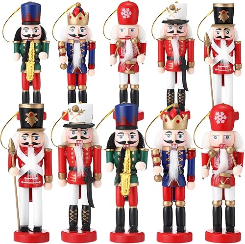 Miniatura 11 de Jetec 10 piezas de adornos de cascanueces de Navidad, adornos colgantes de madera, figuras de cascanueces de 5 pulgadas de altura, decoraciones