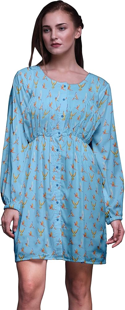 Bimba Blue Macaw Parrot Bird Button Down Midi Dress Women Tunic Long Sleeve Smocked Top-Medium at Amazon Women's Clothing store Bimba Blue Macaw Parrot Bird Button Down Midi Dress Women Tunic Long Sleeve Smocked Top-Medium at Amazon Women's Clothing store