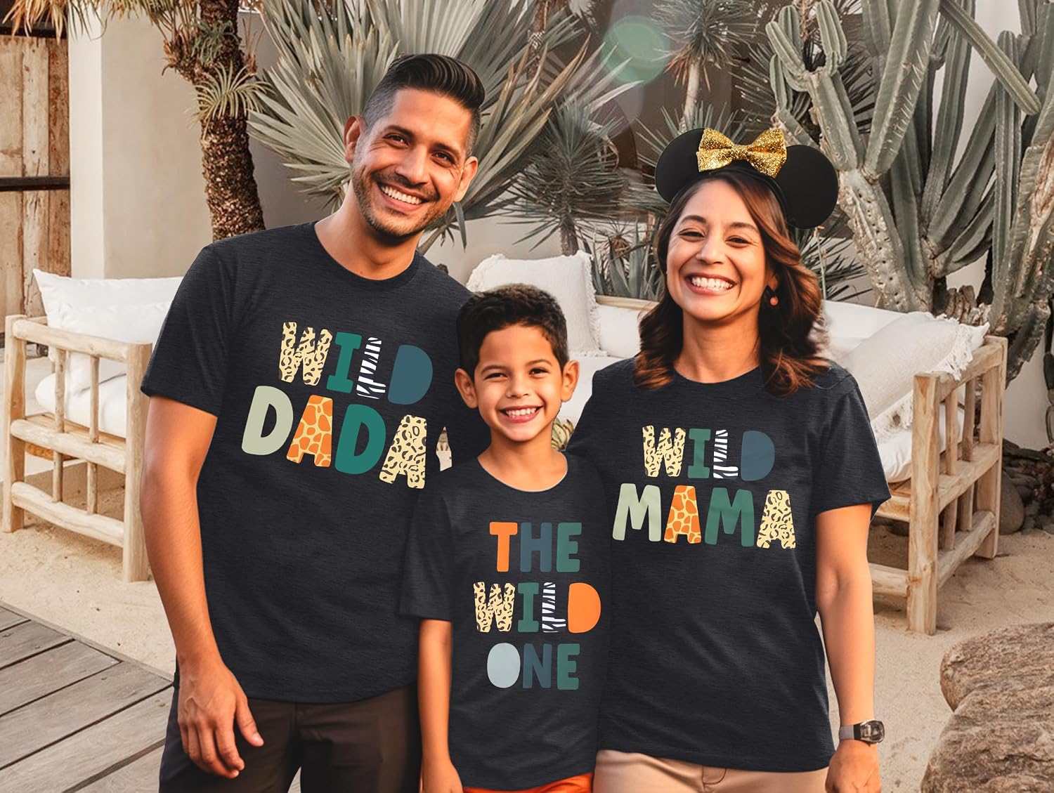 Family Trips Matching Shirts : Wild One Print Tee Safari Animal Theme Parent-Child Outfit